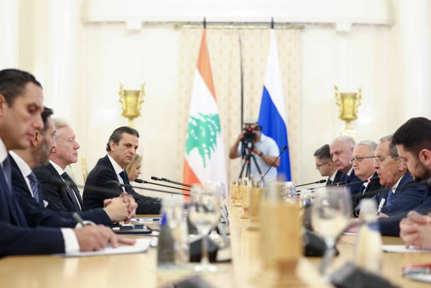 RUSSIA, MOSCOW - OCTOBER 12, 2026: Youssef Rajji (3rd L), Lebanon s Minister of Foreign Affairs and Emigrants, and Sergei Lavrov (2nd R), Russia s Foreign Minister, hold a meeting at the Reception House of the Foreign Ministry Moscow Russia - ZUMAt113 20261012_zaa_t113_067 Copyright: xArtyomxGeodakyanx