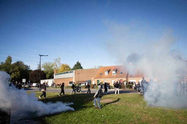 DENAIN: MOUSSERON HIGH SCHOOL PROTEST; PHOTOPQR; VOIX DU NORD; PIERRE ROUANET; OCTOBER 12, 2026; DENAIN, OCTOBER 12, 2026: National High School Student Protest Movement, blockade of high schools, high school students’ anger This Monday morning in front of Mousseron High School in Denain, along with students from Kastler PHOTO PIERRE ROUANET LA VOIX DU NORD Since late September, students across France have been holding protests against underfunding in education and have been blocking access to many high schools HAUTS-DE-FRANCE France  Copyright: xPHOTOPQR VOIXxDUxNORD MAXPPPxPIERRExROUANETx 20261012VDN0289 20261012VDN0289