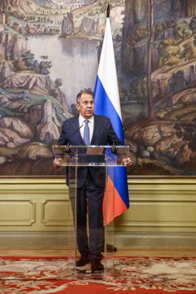 RUSSIA, MOSCOW - OCTOBER 12, 2026: Sergei Lavrov, Russia s Foreign Minister, gives a press conference following a meeting with Youssef Rajji, Lebanon s Minister of Foreign Affairs and Emigrants, at the Reception House of the Foreign Ministry Moscow Russia - ZUMAt113 20261012_zaa_t113_173 Copyright: xArtyomxGeodakyanx