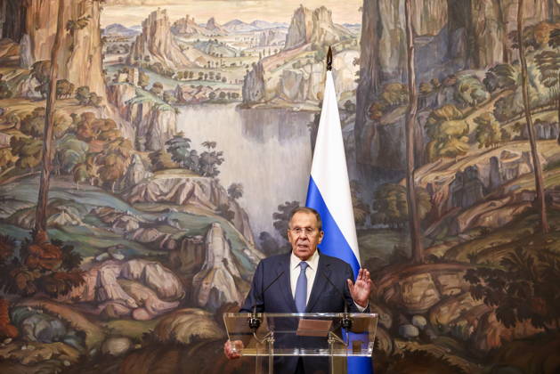 RUSSIA, MOSCOW - OCTOBER 12, 2026: Sergei Lavrov, Russia s Foreign Minister, gives a press conference following a meeting with Youssef Rajji, Lebanon s Minister of Foreign Affairs and Emigrants, at the Reception House of the Foreign Ministry Moscow Russia - ZUMAt113 20261012_zaa_t113_177 Copyright: xArtyomxGeodakyanx