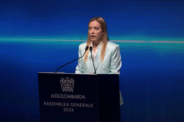 Italian PM Meloni addresses Assolombarda in Milan MILAN, ITALY, OCTOBER 12, 2026: Italian Prime Minister Giorgia Meloni addresses an audience of Lombard entrepreneurs during the Assolombarda general assembly at the Teatro Dal Verme in Milan, focusing on industrial competitiveness, energy costs, and economic growth strategies. Milan Italy Copyright: x xcalogeroxrussox xJNAxPressx