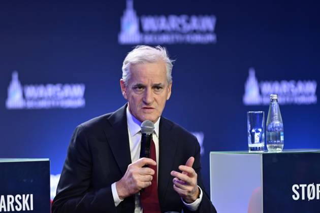 Warsaw Security Forum 2026 kicks off in Poland WARSAW, POLAND - OCTOBER 12: Prime Minister of Norway Jonas Gahr Store and Prime Minister of Lithuania Mindaugas Sinkevicius (not seen) participate in a panel discussion titled Europe s Strategic Moment in a Fracturing World during Day 1 of the Warsaw Security Forum 2026 (WSF2026) on the Warsaw Stage in Warsaw, Poland, on October 12, 2026. The session focused on northern European defense integration and security dynamics along the Baltic Sea. Artur Widak Anadolu Warsaw Poland. Editorial use only. Please get in touch for any other usage.  Copyright: x2026xAnadoluxArturxWidakx