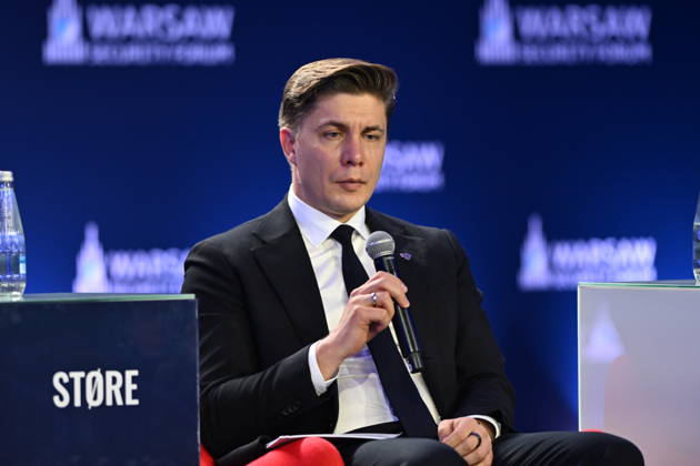 Warsaw Security Forum 2026 kicks off in Poland WARSAW, POLAND - OCTOBER 12: Prime Minister of Lithuania Mindaugas Sinkevicius and Prime Minister of Norway Jonas Gahr Store (not seen) participate in a panel discussion titled Europe s Strategic Moment in a Fracturing World during Day 1 of the Warsaw Security Forum 2026 (WSF2026) on the Warsaw Stage in Warsaw, Poland, on October 12, 2026. The session focused on northern European defense integration and security dynamics along the Baltic Sea. Artur Widak Anadolu Warsaw Poland. Editorial use only. Please get in touch for any other usage.  Copyright: x2026xAnadoluxArturxWidakx