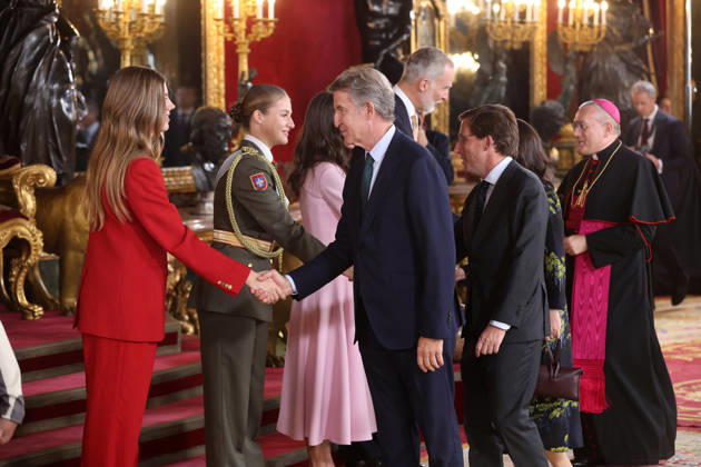 The King and Queen, the Princess of Asturias, and Infanta Sofía preside over the reception at the Royal Palace to mark National Day. The president of the People’s Party, Alberto Núnez Feijóo, and the Mayor of Madrid, José Luis Martínez Almeida, during the reception with the King and Queen, Princess Leonor, and Infanta Sofía on the occasion of National Day at the Royal Palace on October 12, 2026, in Madrid, Spain. The event is presided over by the King and Queen, the Princess of Asturias, and Infanta Sofía, following the solemn ceremony honoring the national flag and the military parade held in Plaza de Cánovas del Castillo. The commemoration of National Day aims to solemnly recall moments in our collective history that form part of our sha Copyright: xRaulxTerrelx 7841010