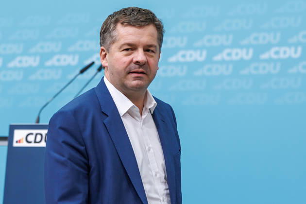 Pressekonferenz mit dem Vorsitzenden der CDU Deutschlands, Bundeskanzler Friedrich Merz und der Generalsekretärin der CDU Deutschlands Franziska Hoppermann Ministerpräsident Sven Schulze am 12.10.2026 im Konrad-Adenauer-Haus in Berlin. Berlin Berlin Deutschland CDU-Bundesgeschäftsstelle (Konrad-Adenauer-Haus)