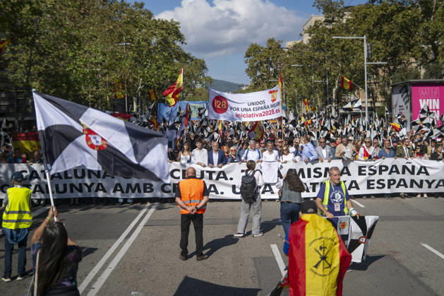 Demonstration in Barcelona under the slogan Catalonia with Ceuta: One Spain —Several people during a demonstration under the slogan Catalonia with Ceuta: One Spain, on October 12, 2026, in Barcelona, Catalonia, Spain. The rally marking October 12, organized by Unidos por Ceuta, Espanya i Catalans, Catalunya Suma, S’ha Acabat, and Impulso Ciudadano, aims to celebrate the National Day and reaffirm the unity of Spain and the ties between Catalonia and Ceuta. OCTOBER 12, 2026 Lorena Sopê Barcelona, Catalonia Barcelona, Catalonia, Spain Copyright: xLorenaxSopênax 7841078