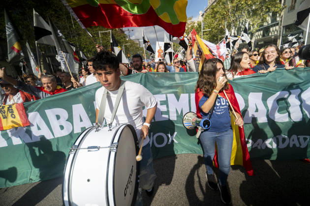 Demonstration in Barcelona under the slogan Catalonia with Ceuta: One Spain —Several people during a demonstration under the slogan Catalonia with Ceuta: One Spain, on October 12, 2026, in Barcelona, Catalonia, Spain. The rally marking October 12, organized by Unidos por Ceuta, Espanya i Catalans, Catalunya Suma, S’ha Acabat, and Impulso Ciudadano, aims to celebrate the National Day and reaffirm the unity of Spain and the ties between Catalonia and Ceuta. OCTOBER 12, 2026 Lorena Sopê Barcelona, Catalonia Barcelona, Catalonia, Spain Copyright: xLorenaxSopênax 7841085