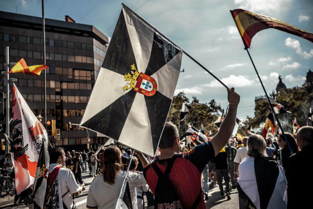 October 12, 2026, Barcelona, Catalonia, Spain: Demonstrators wave flags of Ceuta during a rally marking SpainÃ¢â‚¬â ¢s National Day. Barcelona Spain - ZUMAo105 20261012_fap_o105_022 Copyright: xMatthiasxOesterlex