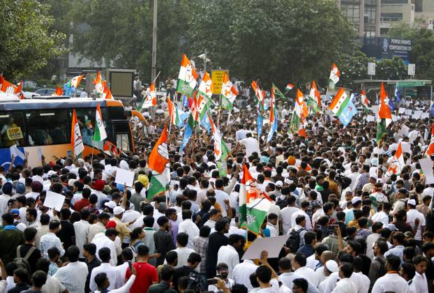 October 12, 2026, New Delhi, India: NEW DELHI, INDIA, OCTOBER 12, 2026: Congress leader Rahul Gandhi takes part in a protest march from Barakhamba Road towards the Supreme Court in New Delhi, demanding the resignation of India s Chief Election Commissioner Gyanesh Kumar over alleged irregularities in the Special Intensive Revision (SIR) of electoral rolls. The Election Commission denies wrongdoing. New Delhi India - ZUMAq101 20261012_zna_q101_044 Copyright: xVishalxKapoorx