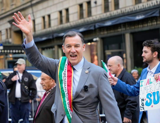 Congressman Tom Suozzi marches in the 82nd Annual Columbus Day Parade on Fifth Avenue on Monday, October 12, 2026 in New York City.  NYP20261012111 PorterxBinks