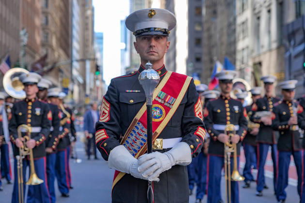 October 12, 2026, New York, New York, USA: US Marine Corp Band at the 82nd annual Columbus Day Parade as it.made its way up Fifth Avenue bringing the excitement and spirit of Italian.American heritage to NYC. Floats, marching bands, italian music.and thousands of spectators celebrated the history, culture and.contributions of Italian Americans. New York USA - ZUMAh156 20261012_znp_h156_020 Copyright: xMiloxHessx