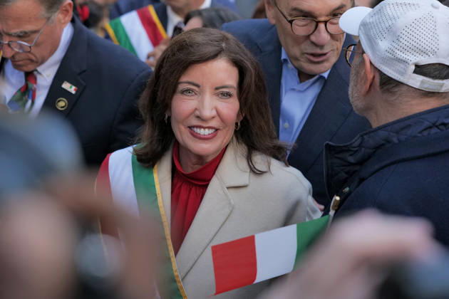 October 12, 2026, New York, New York, USA: NY Governor Kathy Hochul at the 82nd annual Columbus Day Parade as it.made its way up Fifth Avenue bringing the excitement and spirit of Italian.American heritage to NYC. Floats, marching bands, italian music.and thousands of spectators celebrated the history, culture and.contributions of Italian Americans. New York USA - ZUMAh156 20261012_znp_h156_021 Copyright: xMiloxHessx