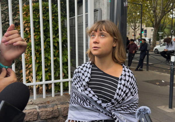Greta Thunberg During Student Protest - Saint-Denis Videograbs - Swedish activist Greta Thunberg looks on as she arrives to take part in a blockade at the Lycee Paul Eluard in Saint-Denis, on the outskirts of Paris on October 13, 2026, as part of a nationwide student mobilisation. France sees nationwide demonstrations on October 13 in support of students protesting poor classroom conditions for weeks, as authorities and participants remain wary of further violence. Photo by CLPRESS ABACAPRESS.COM Paris France  Copyright: xCLPRESS ABACAx