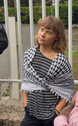 Greta Thunberg During Student Protest - Saint-Denis Videograbs - Swedish activist Greta Thunberg looks on as she arrives to take part in a blockade at the Lycee Paul Eluard in Saint-Denis, on the outskirts of Paris on October 13, 2026, as part of a nationwide student mobilisation. France sees nationwide demonstrations on October 13 in support of students protesting poor classroom conditions for weeks, as authorities and participants remain wary of further violence. Photo by CLPRESS ABACAPRESS.COM Paris France  Copyright: xCLPRESS ABACAx