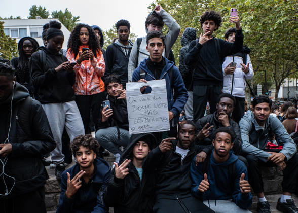 October 13, 2026: Paul-o°luard High School in Saint-Denis is at the center of the news as part of the fifth round of national student protests...The renowned Swedish environmental activist Greta Thunberg visited Paul-o°luard High School in Saint-Denis this morning to offer her direct support to the protesting students. She denounced police violence against the young demonstrators. - ZUMAs287 20261013_zip_s287_009 Copyright: xSadakxSouicix