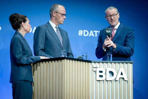 Deutschen Arbeitgebertag, bcc, Berlin Congress Center Deutschen Arbeitgebertag, bcc, Berlin Congress Center, Rainer Dulger, Arbeitgeberpräsident Friedrich Merz, Bundeskanzler Dagmar Rosenfeld Berlin Berlin GER
