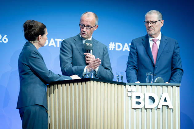 Deutschen Arbeitgebertag, bcc, Berlin Congress Center Deutschen Arbeitgebertag, bcc, Berlin Congress Center, Rainer Dulger, Arbeitgeberpräsident Friedrich Merz, Bundeskanzler Dagmar Rosenfeld Berlin Berlin GER