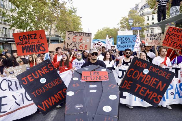 Demonstrators rally at Place d Italie in Paris amid nationwide protests across France against government policies PARIS, FRANCE - OCTOBER 13: Protesters wave union flags and hold banners during a mass demonstration at Place d Italie in Paris, France, on October 13, 2026. Trade unions, civil society organizations, and citizens took to the streets in cities across France to voice strong opposition to the government s economic reforms, proposed austerity measures, and labor policies. Ibrahim Ezzat Anadolu Ile-de-France France. Editorial use only. Please get in touch for any other usage.  Copyright: x2026xAnadoluxIbrahimxEzzatx
