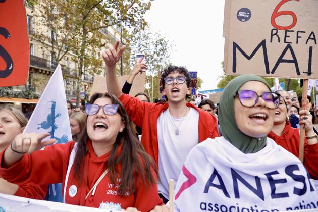 Demonstrators rally at Place d Italie in Paris amid nationwide protests across France against government policies PARIS, FRANCE - OCTOBER 13: Protesters wave union flags and hold banners during a mass demonstration at Place d Italie in Paris, France, on October 13, 2026. Trade unions, civil society organizations, and citizens took to the streets in cities across France to voice strong opposition to the government s economic reforms, proposed austerity measures, and labor policies. Ibrahim Ezzat Anadolu Ile-de-France France. Editorial use only. Please get in touch for any other usage.  Copyright: x2026xAnadoluxIbrahimxEzzatx