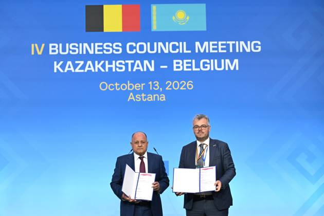 State Visit of King Philippe and Queen Mathilde to Kazakhstan (Day 3) ASTANA, KAZAKHSTAN - OCTOBER 13 : State Visit of King Philippe and Queen Mathilde to Kazakhstan (Day 3) - Kazakh-Belgian Business Council, in the presence of Kassym-Jomart Tokaïev (President of Kazakhstan) Business MoU s Signing VANDEPUTTE GROUP - ARS TRADING (Henry-François Vandeputte, Administrator of Vandeputte Group SA - Huseyin Arslan, Board Member at ARS Trading - Izzet Erkal, General Manager of ARS Trading) on October 13, 2026 in Astana, Kazakhstan, 13 10 2026 Astana Kazakhstan  Copyright: xDidierxLebrunx