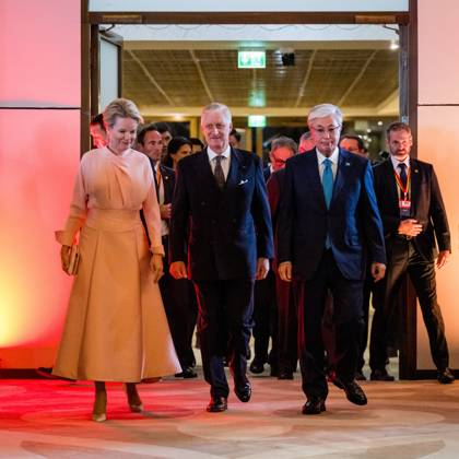 Queen Mathilde of Belgium; King Philippe - Filip of Belgium and Kazakhstan s President Kassym-Jomart Tokayev pictured during a evening Reception organised by the ambassador the official state visit of the Belgian King and Queen to Kazakhstan, on Tuesday 13 October 2026. The first State Visit of Belgium s royal couple in central Asia from 11 to 14 October 2026, aims to highlight bilateral cooperation in the economic, academic, and cultural fields.  JASPERxJACOBS 189682239