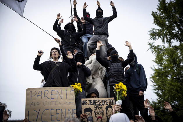 Thousands join fresh student protests across France as education disruptions spread STRASBOURG, FRANCE - OCTOBER 13: High school students stage further school blockades in Alsace on October 13, 2026, ahead of planned rallies in Strasbourg and Mulhouse, France. The mobilization reflects growing anger among students over education issues. Sathiri Kelpa Anadolu Strasbourg France. Editorial use only. Please get in touch for any other usage.  Copyright: x2026xAnadoluxSathirixKelpax