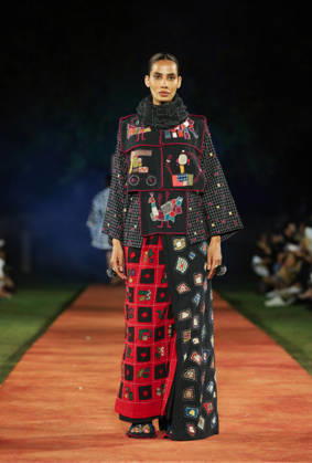 Lakme Fashion Week x FDCI Kicks Off in New Delhi New Delhi, Oct 13 (ANI): A model walks the ramp on the opening day of the Lakme Fashion Week x FDCI, at the France Embassy, in New Delhi on Tuesday. New Delhi Delhi India Copyright: xANIx ANI_20261013440