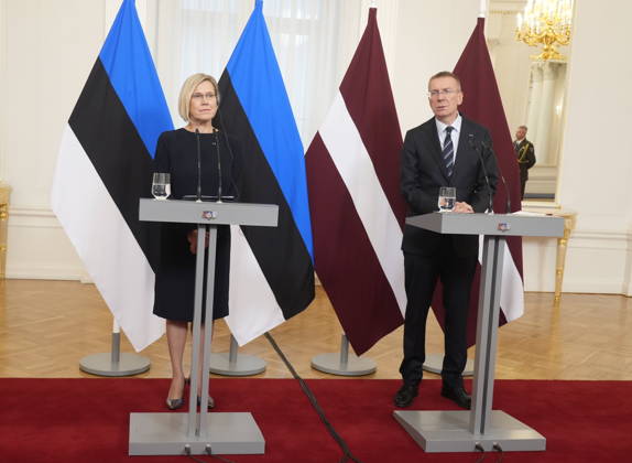 October 13, 2026, Riga, Vidzeme Region, Latvia: Latvian President EDGARS RINKEVICS and Estonian President ULLE MADISE attend press conference during her visit to Latvia Riga Latvia - ZUMAk193 20261013_zip_k193_001 Copyright: xIntsxKalninsx