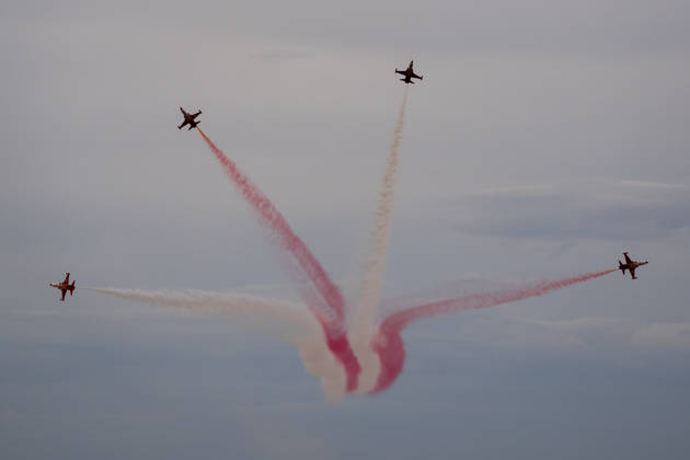 Turkish Armed Forces Fire Free-2026 military exercise held in Ankara ANKARA, TURKIYE - OCTOBER 13: Turkish Stars perform demonstration flight as Turkish armed forces hold the Fire Free-2026 military exercise at the General Nahit Senoglu Firing and Exercise Area in Polatli district, Ankara, Turkiye, on October 13, 2026. Organized to demonstrate the combat readiness and firepower of the Turkish Armed Forces, the comprehensive drill featured live-fire maneuvers utilizing an array of domestically engineered weapons and defense systems. F-16 fighting falcon and ATAK attack helicopters executed precision firing runs during drill. Arman Onal Anadolu Ankara Turkey. Editorial use only. Please get in touch for any other usage. Copyright: x2026xAnadoluxArmanxOnalx