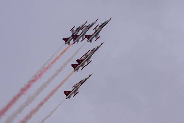 Turkish Armed Forces Fire Free-2026 military exercise held in Ankara ANKARA, TURKIYE - OCTOBER 13: Turkish Stars perform demonstration flight as Turkish armed forces hold the Fire Free-2026 military exercise at the General Nahit Senoglu Firing and Exercise Area in Polatli district, Ankara, Turkiye, on October 13, 2026. Organized to demonstrate the combat readiness and firepower of the Turkish Armed Forces, the comprehensive drill featured live-fire maneuvers utilizing an array of domestically engineered weapons and defense systems. F-16 fighting falcon and ATAK attack helicopters executed precision firing runs during drill. Arman Onal Anadolu Ankara Turkey. Editorial use only. Please get in touch for any other usage. Copyright: x2026xAnadoluxArmanxOnalx