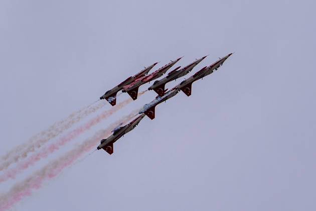 Turkish Armed Forces Fire Free-2026 military exercise held in Ankara ANKARA, TURKIYE - OCTOBER 13: Turkish Stars perform demonstration flight as Turkish armed forces hold the Fire Free-2026 military exercise at the General Nahit Senoglu Firing and Exercise Area in Polatli district, Ankara, Turkiye, on October 13, 2026. Organized to demonstrate the combat readiness and firepower of the Turkish Armed Forces, the comprehensive drill featured live-fire maneuvers utilizing an array of domestically engineered weapons and defense systems. F-16 fighting falcon and ATAK attack helicopters executed precision firing runs during drill. Arman Onal Anadolu Ankara Turkey. Editorial use only. Please get in touch for any other usage. Copyright: x2026xAnadoluxArmanxOnalx
