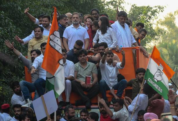 October 12, 2026, New Delhi, India: NEW DELHI, INDIA, OCTOBER 12, 2026: Congress leaders Rahul Gandhi and Priyanka Gandhi Vadra take part in a protest march from Barakhamba Road towards the Supreme Court in New Delhi, demanding the resignation of Chief Election Commissioner Gyanesh Kumar over alleged irregularities in the Special Intensive Revision (SIR) of electoral rolls. The Election Commission denies wrongdoing. New Delhi India - ZUMAq101 20261012_zna_q101_208 Copyright: xVishalxKapoorx
