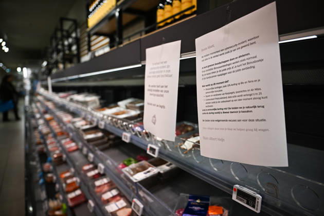 Suspected cyberattack disrupts supermarket operations across Europe ROTTERDAM, NETHERLANDS - OCTOBER 13: A major cybersecurity incident affecting supermarket chain Albert Heijn in Rotterdam, Netherlands on October 13, 2026, and other businesses disrupts operations in the Netherlands, France and other European countries. The ongoing investigation has raised concerns about a possible cyberattack, while the company warns customers of potential phishing attempts. Authorities and cybersecurity experts continue to assess the incident Mouneb Taim Anadolu Rotterdam Netherlands. Editorial use only. Please get in touch for any other usage.  Copyright: x2026xAnadoluxMounebxTaimx