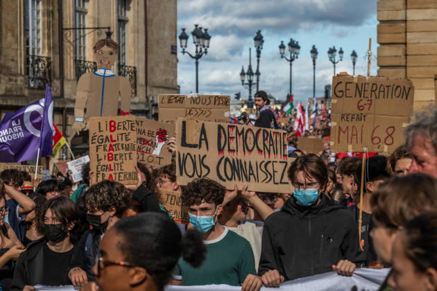 October 13, 2026, Bordeaux, Nouvelle-Aquitaine, France: High school students are protesting all over France, particularly here in Bordeaux. Their grievances are as follows: a shortage of staff, overcrowded class schedules, dilapidated infrastructure, a stressful college counseling process (career guidance), and deteriorating learning conditions. Bordeaux France - ZUMAh207 20261013_zip_h207_002 Copyright: xFabricexHebertx