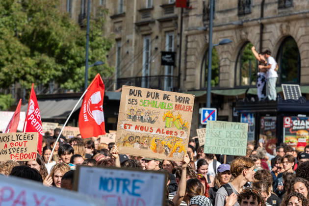 October 13, 2026, Bordeaux, Nouvelle-Aquitaine, France: High school students are protesting all over France, particularly here in Bordeaux. Their grievances are as follows: a shortage of staff, overcrowded class schedules, dilapidated infrastructure, a stressful college counseling process (career guidance), and deteriorating learning conditions. Bordeaux France - ZUMAh207 20261013_zip_h207_048 Copyright: xFabricexHebertx