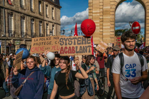 October 13, 2026, Bordeaux, Nouvelle-Aquitaine, France: High school students are protesting all over France, particularly here in Bordeaux. Their grievances are as follows: a shortage of staff, overcrowded class schedules, dilapidated infrastructure, a stressful college counseling process (career guidance), and deteriorating learning conditions. Bordeaux France - ZUMAh207 20261013_zip_h207_072 Copyright: xFabricexHebertx