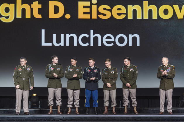 Soldiers honored on stage at the AUSA 2026 Eisenhower Luncheon WASHINGTON, DC, OCTOBER 13: U.S. Army soldiers are recognized on stage during the Dwight D. Eisenhower Luncheon at the Association of the United States Army (AUSA) 2026 Annual Meeting and Exposition at the Walter E. Washington Convention Center on October 13, 2026 in Washington, DC., Credit:Oliver Ehmig Velez Oliver Ehmig Avalon  Copyright: xOliverxEhmigxVelezx xOliverxEhmigx xAvalonx PCN_AUSA_2026_1143071314