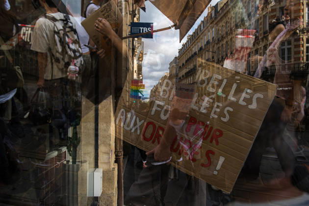 High School Stdent Mobilisation - Bordeaux A double exposure image combines protesters, a placard, and a Bordeaux street during Act V of the high school student mobilisation in Bordeaux, France on October 13, 2026. Photo by Fabrice Sapte ABACAPRESS.COM Bordeaux France  Copyright: xSaptexFabrice ABACAx