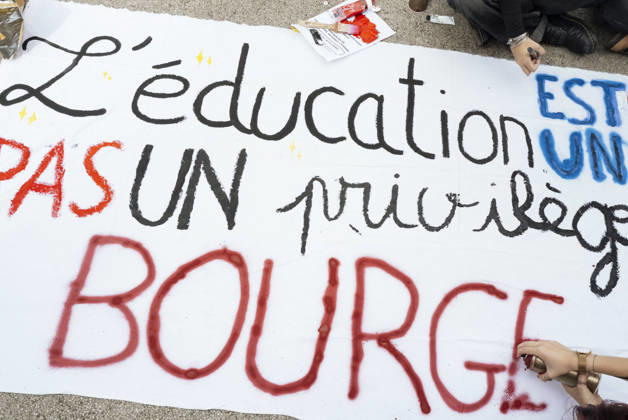 High School Student Mobilisation - Toulouse A banner currently being made -Education is a right, not a bourgeois privilege. Act V of the secondary school and university students protests. Young people and the world of work are continuing their joint mobilisation and demands for adequate resources for education, better study conditions, an end to student precariousness, and access to housing. France, Toulouse, 13 October 2026. Photo by Patricia Huchot-Boissier AbacaPress.com. TOULOUSE OCCITANIE France  Copyright: xHuchot-BoissierxPatricia ABACAx