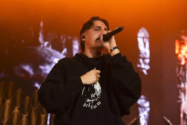 October 13, 2026, Naples, Naples, Italy: Italian rapper Francesco Stasi aka Kid Yugi perform live during Anche gli Eroi muoiono live tour in Palapartenope in Naples, Italy on October 13, 2026. Naples Italy - ZUMAl175 20261013_zip_l175_012 Copyright: xFrancescoxLucianox