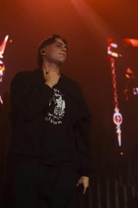 October 13, 2026, Naples, Naples, Italy: Italian rapper Francesco Stasi aka Kid Yugi perform live during Anche gli Eroi muoiono live tour in Palapartenope in Naples, Italy on October 13, 2026. Naples Italy - ZUMAl175 20261013_zip_l175_017 Copyright: xFrancescoxLucianox