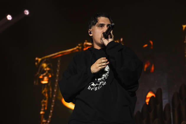 October 13, 2026, Naples, Naples, Italy: Italian rapper Francesco Stasi aka Kid Yugi perform live during Anche gli Eroi muoiono live tour in Palapartenope in Naples, Italy on October 13, 2026. Naples Italy - ZUMAl175 20261013_zip_l175_021 Copyright: xFrancescoxLucianox