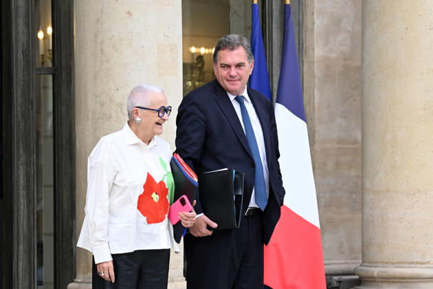 Weekly Cabinet Meeting at the Elysee Palace French Minister of Spatial Planning and Decentralization Francoise Gatel and French Minister for Transports Philippe Tabarot leaves after the weekly cabinet meeting (Conseil des ministres) at the Elysee Palace in Paris, France, on October 14, 2026. Photo by Tomas Stevens ABACAPRESS.COM Paris France  Copyright: xStevensxTomas ABACAx