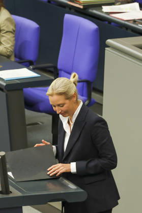 Alice Weidel bei der Sitzung im Deutschen Bundestag am 14.10.2026 in Berlin Bundeskanzler Merz bei Regierungserklärung m Deutschen Bundestag
