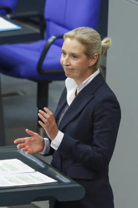Alice Weidel bei der Sitzung im Deutschen Bundestag am 14.10.2026 in Berlin Bundeskanzler Merz bei Regierungserklärung m Deutschen Bundestag
