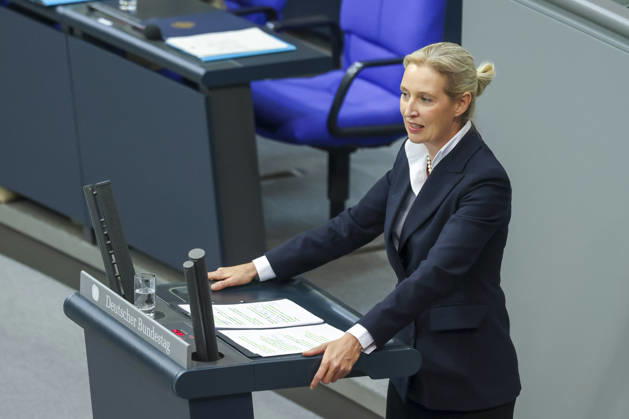 Alice Weidel bei der Sitzung im Deutschen Bundestag am 14.10.2026 in Berlin Bundeskanzler Merz bei Regierungserklärung m Deutschen Bundestag