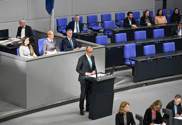 German Chancellor Friedrich Merz delivers government statement in Berlin ahead of EU Summit BERLIN, GERMANY – OCTOBER 14: German Chancellor Friedrich Merz delivers a government statement ahead of the upcoming meeting of the European Council in the Bundestag in Berlin, Germany, on October 14, 2026. Volodymyr Sindieiev Anadolu Berlin Germany. Editorial use only. Please get in touch for any other usage.  Copyright: x2026xAnadoluxVolodymyrxSindieievx