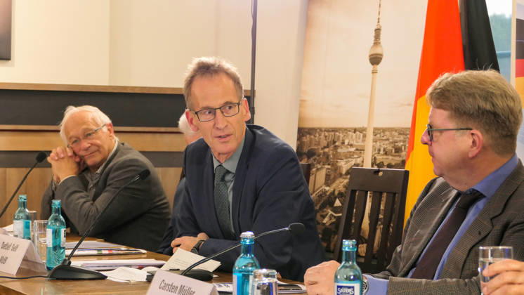 October 14, 2026, Berlin, Germany: German Member of the Bundestag, Detlef Seif setting between former MP ,Martin Patzelt and fellow lawmaker, Carsten Müller . The conference, titled Iran in Crisis: The Democratic Solution and Germany s Responsibility, was organized by the German Solidarity Committee for a Free Iran (DSFI) and the Association of German-Iranians (GDI) at Hopfingerbräu am Brandenburger Tor in Berlin, Germany, on October 14, 2026. The conference brought together German federal lawmakers, former diplomats, and witnesses to discuss human rights, democratic prospects for Iran, and an open letter signed by 80 German dignitaries protesting the Friedrich Naumann Foundation s controversial plan to present the 2026 Freedom Award to - ZUMAs197 20261014_aaa_s197_468 Copyright: xSiavoshxHosseinix