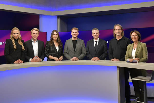 Nena Brockhaus, Markus Preiß, Anja Kohl, Tim Klüssendorf, Thorsten Frei, Richard David Precht und Sandra Maischberger in der ARD-Talkshow maischberger im Studio Berlin Adlershof. Berlin, 14.10.2026