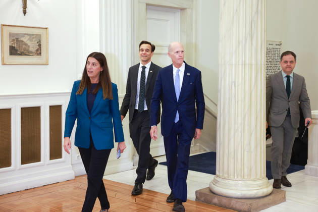 Greek FM Gerapetritis meets US congressional delegation in Athens ATHENS, GREECE - OCTOBER 15: US Senator Rick Scott and US Embassy Deputy Chief of Mission Josh Huck arrive at the Foreign Ministry in Athens, Greece, on October 15, 2026. Costas Baltas Anadolu Athens Greece. Editorial use only. Please get in touch for any other usage.  Copyright: x2026xAnadoluxCostasxBaltasx